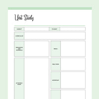 Printable Unit Study Sheets - Green