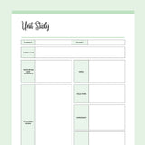 Printable Unit Study Sheets - Green