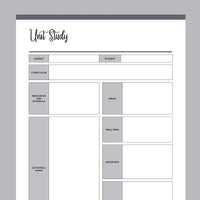 Printable Unit Study Sheets - Grey