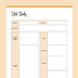 Printable Unit Study Sheets - Orange