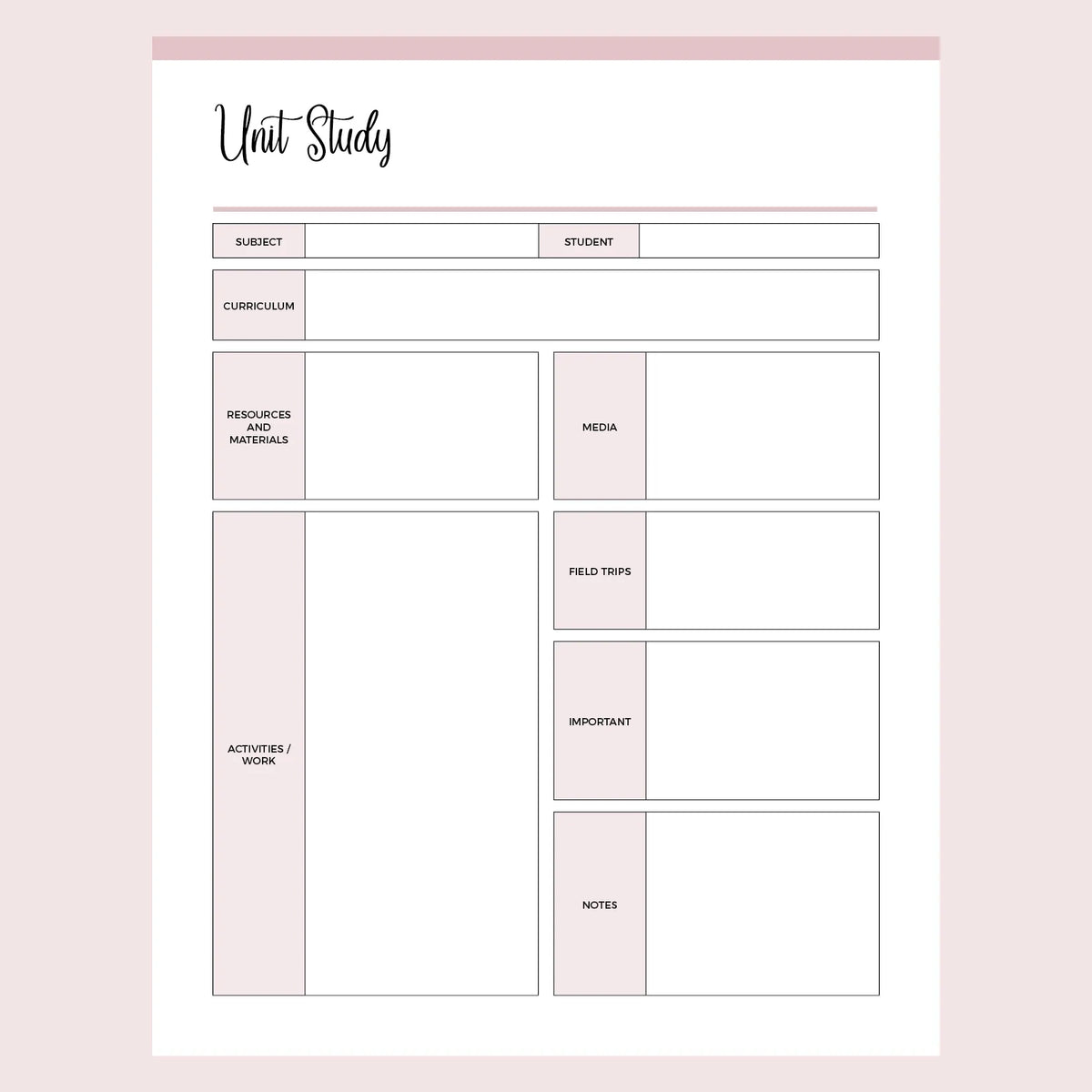 Printable Unit Study Sheets | Instant download PDF | A4 & US Letter ...