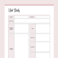 Printable Unit Study Sheets - Pink