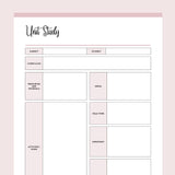 Printable Unit Study Sheets - Pink