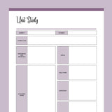 Printable Unit Study Sheets - Purple