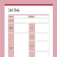 Printable Unit Study Sheets - Red