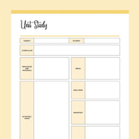 Printable Unit Study Sheets - Yellow
