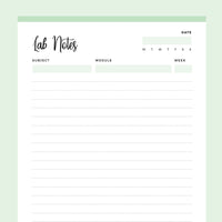 Printable University Lab Notes - Green