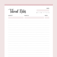 Printable University Tutorial Notes - Pink