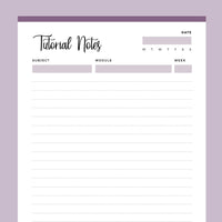 Printable University Tutorial Notes - Purple