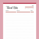 Printable University Tutorial Notes - Red