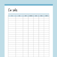 Printable Used Car Sales Tracking Template - Blue