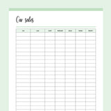Printable Used Car Sales Tracking Template - Green