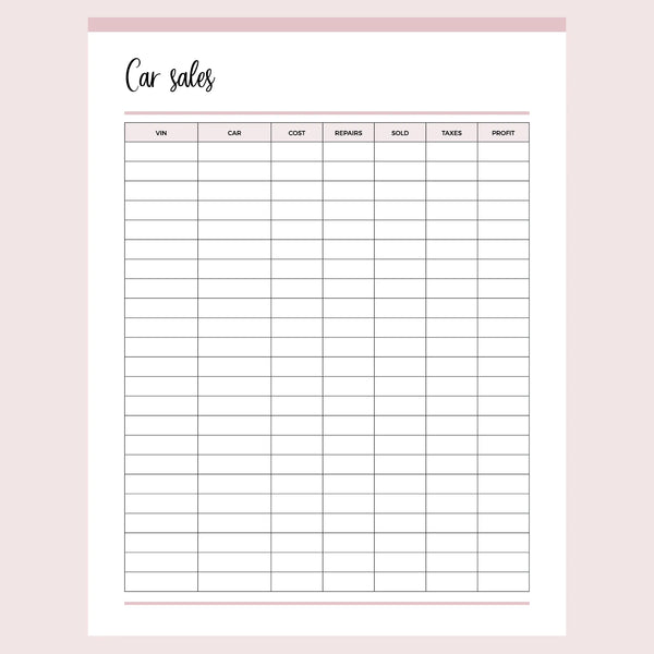 Printable Used Car Sales Tracking Template