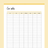 Printable Used Car Sales Tracking Template - Yellow