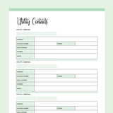 Printable Utility Contacts Template - Green