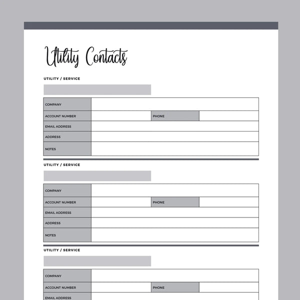 printable-utility-contacts-template-instant-download-pdf-plan-print-land for Free Printable Contact Information Sheet Printable Utility Contacts Template | Instant Download PDF – Plan Print Land for Free Printable Contact Information Sheet