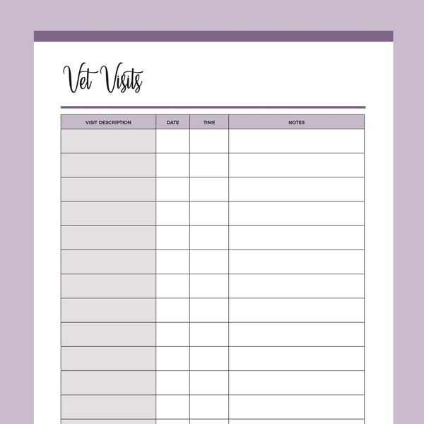 Printable Vet Visits Tracker | Instant Download PDF | A4 and US Letter – Plan Print Land printable-vet-visits-tracker-instant-download-pdf-a4-and-us-letter-plan-print-land