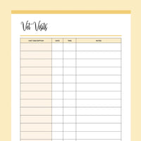 Printable Vet Visits Tracker - Yellow