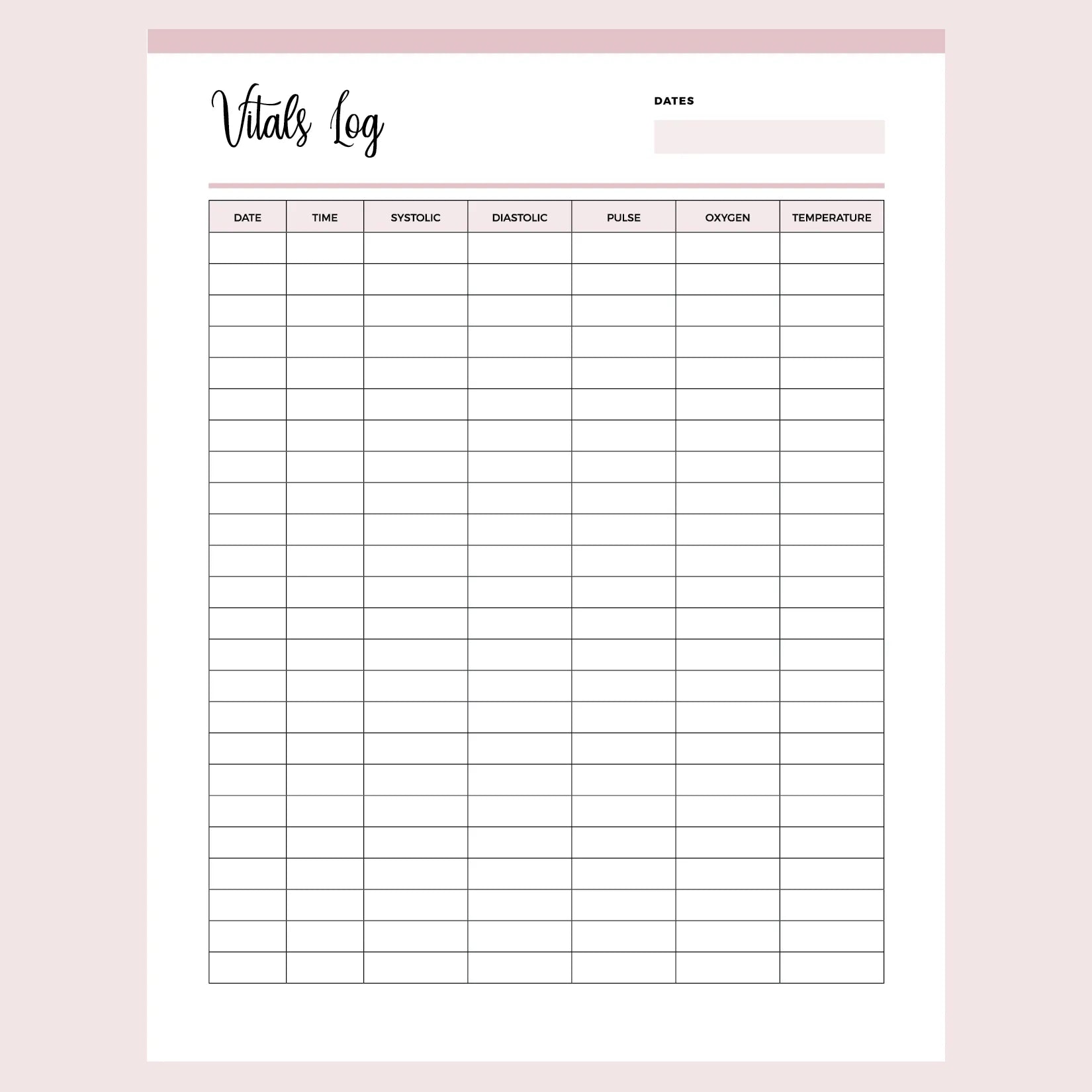 Printable Vital Signs Log | Instant download PDF | A4 & US Letter – Plan Print Land printable-vital-signs-log-instant-download-pdf-a4-us-letter-plan-print-land