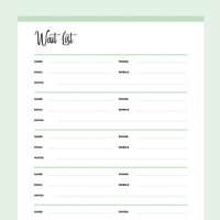 Printable Wait List for Small Businesses - Green