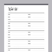 Printable Wait List for Small Businesses - Grey