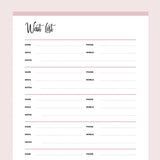 Printable Wait List for Small Businesses - Pink