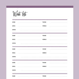 Printable Wait List for Small Businesses - Purple
