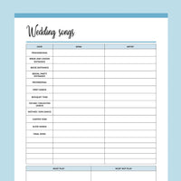 Printable Wedding Song Planner - Blue