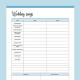 Printable Wedding Song Planner - Blue
