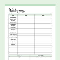 Printable Wedding Song Planner - Green