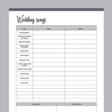 Printable Wedding Song Planner - Grey