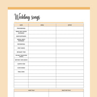 Printable Wedding Song Planner - Orange