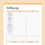 Printable Wedding Song Planner - Orange