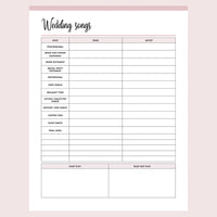Printable Wedding Song Planner
