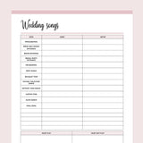 Printable Wedding Song Planner - Pink