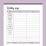 Printable Wedding Song Planner - Purple