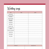 Printable Wedding Song Planner - Red