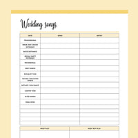 Printable Wedding Song Planner - Yellow