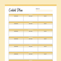 Printable Weekly Content Plan For Social Media - Yellow