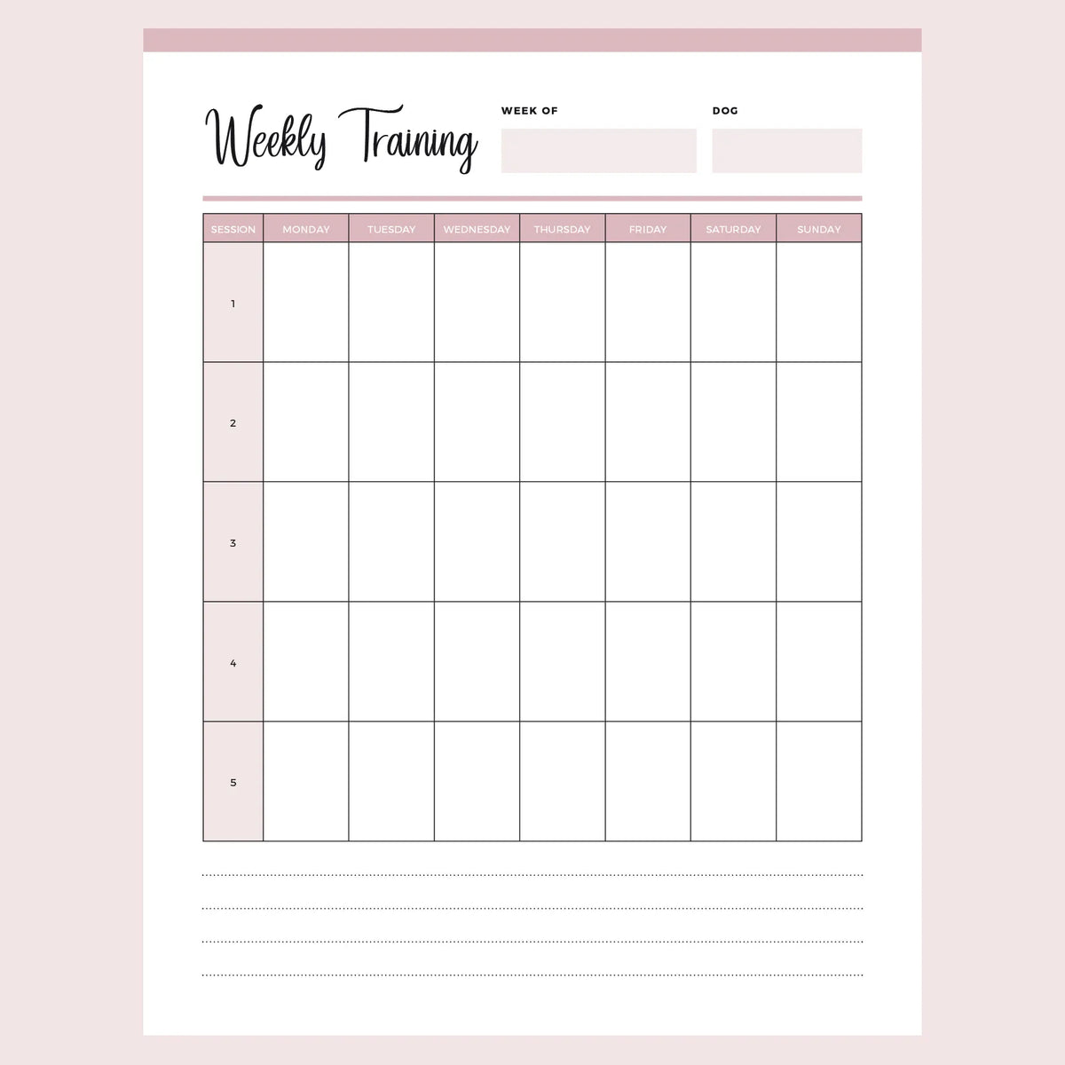 Printable Weekly Dog Training Session Planner | Instant Download PDF ...