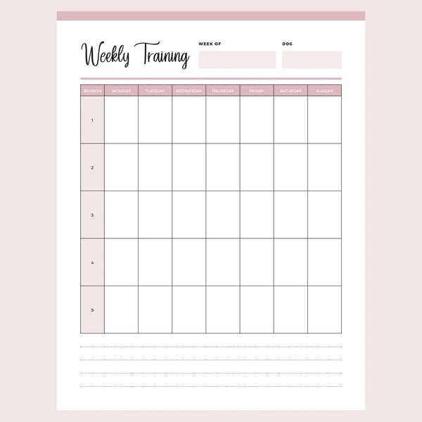 Printable Weekly Dog Training Session Planner