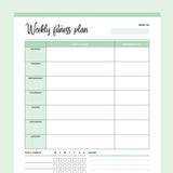Printable Weekly Fitness Planner - Green