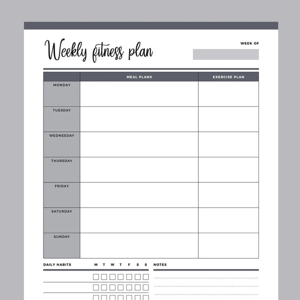Printable Weekly Fitness Planner
