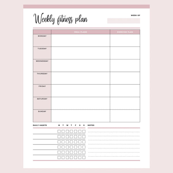 Weekly Fitness Planner Printable Weekly Fitness Planner Printable