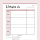 Printable Weekly Fitness Planner - Pink
