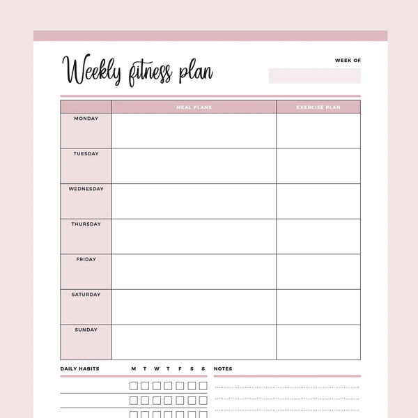 Printable Weekly Fitness Planner Instant Download PDF A4