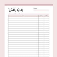 Printable Weekly Goal Tracker - Pink