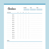 Printable Weekly Homeschool Attendance Sheet - Blue