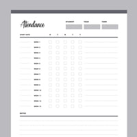Printable Weekly Homeschool Attendance Sheet - Grey