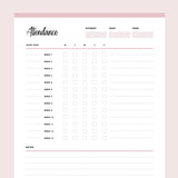 Printable Weekly Homeschool Attendance Sheet - Pink